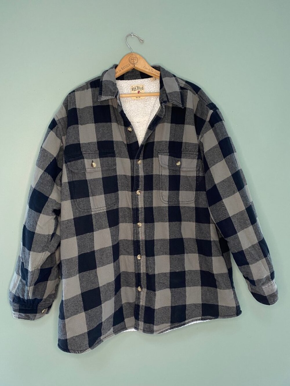 Vtg Red Head Brand Men's Size XL Gray Black Plaid Sherpa Lined Jacket.Shirt